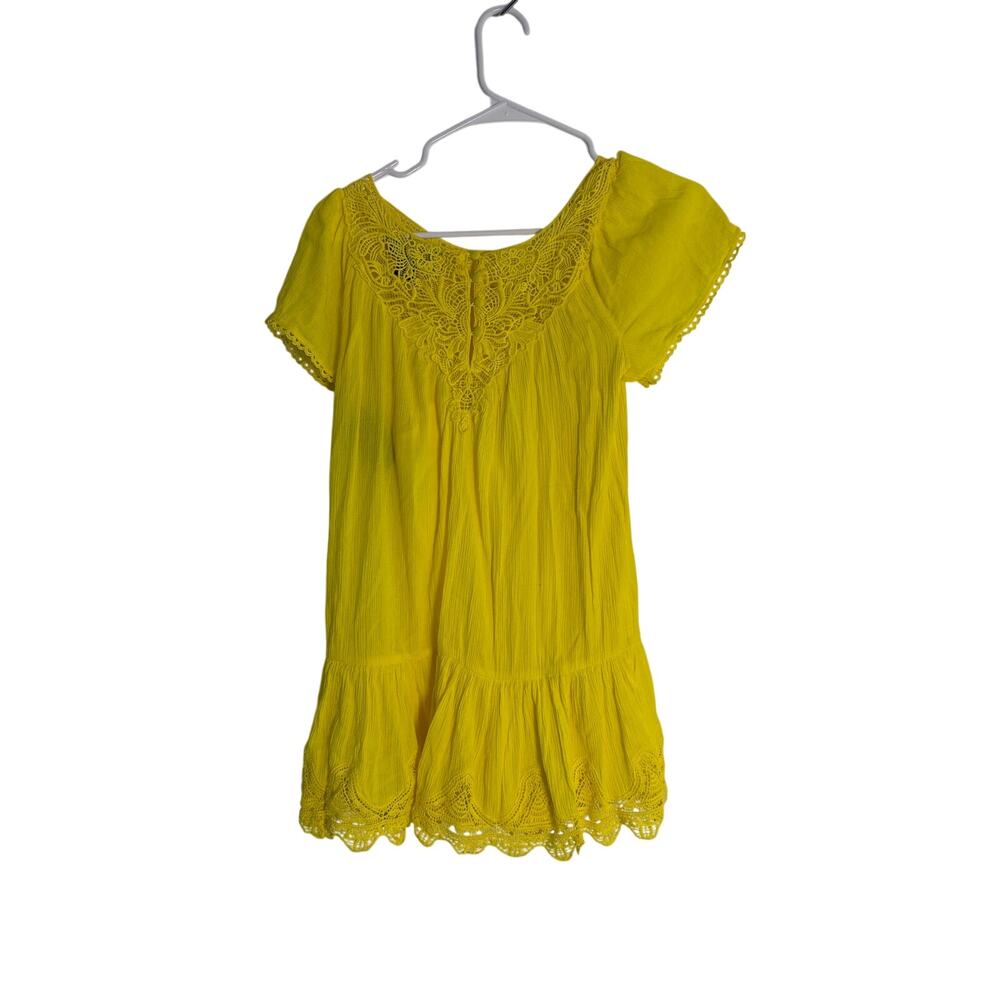 Polo Ralph Lauren Girls Crochet Lace Yoke Babydoll Top Yellow M 10-12